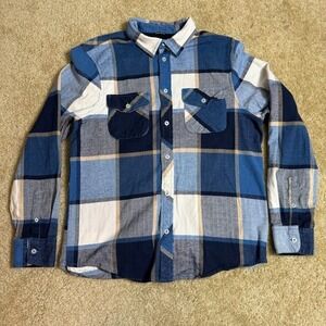 Element Shirt Mens M Blue Plaid Flannel Button Up Dual Pocket Stretch Cotton